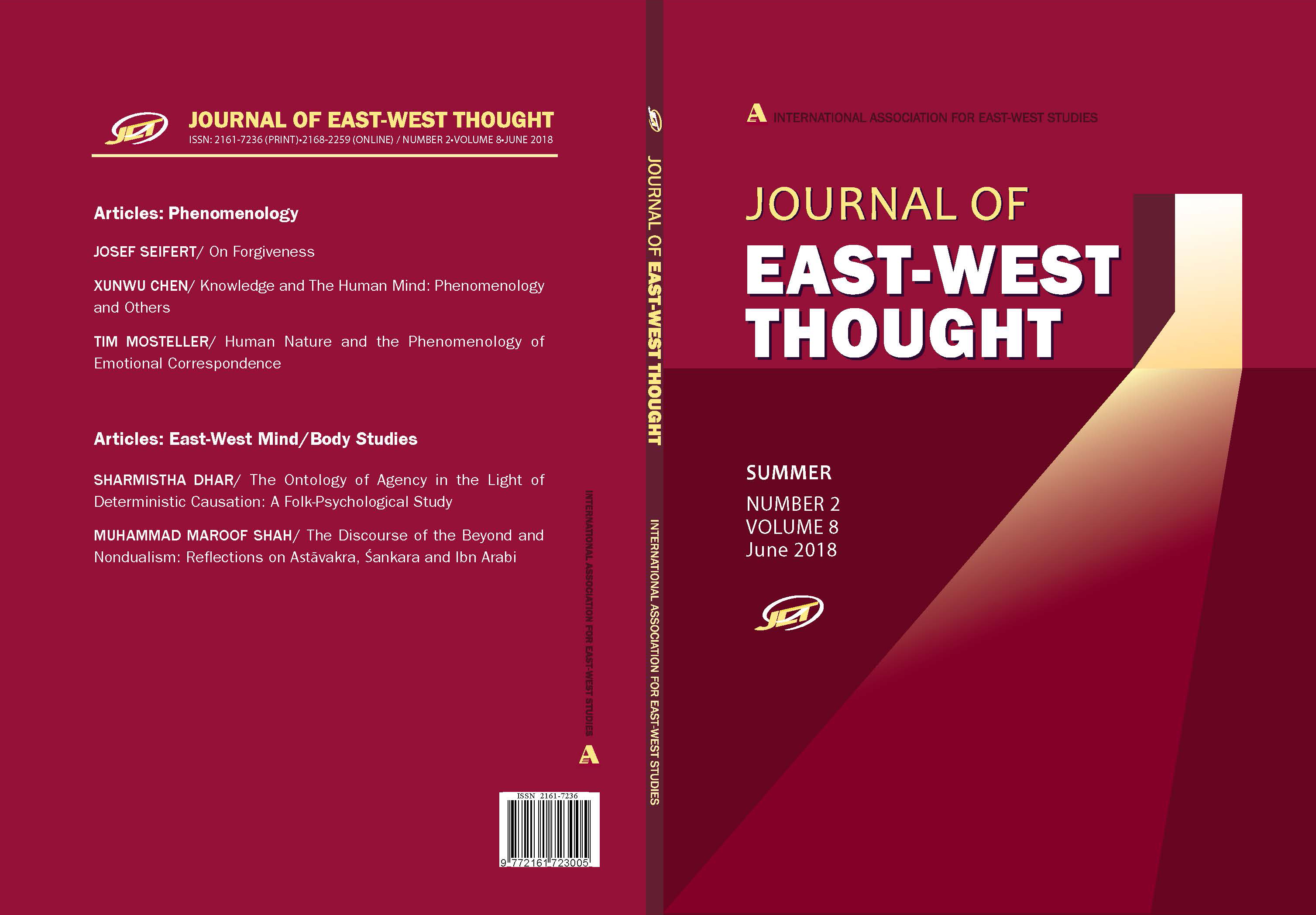 Front and back cover of the Journal of East West Thought Volume 8, Number 2, 2018