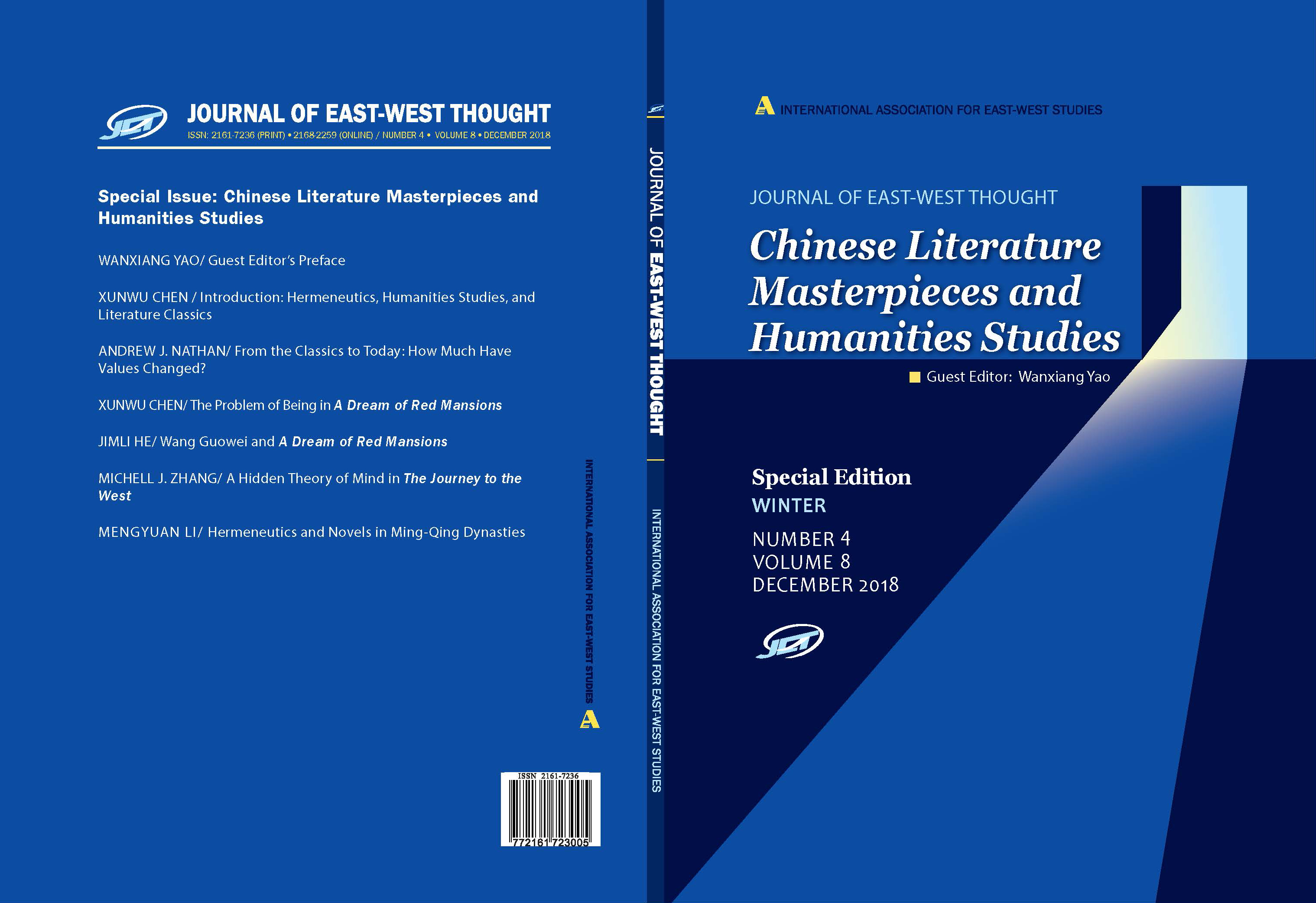 Front and back cover of the Journal of East West Thought Volume 8, Number 4, 2018