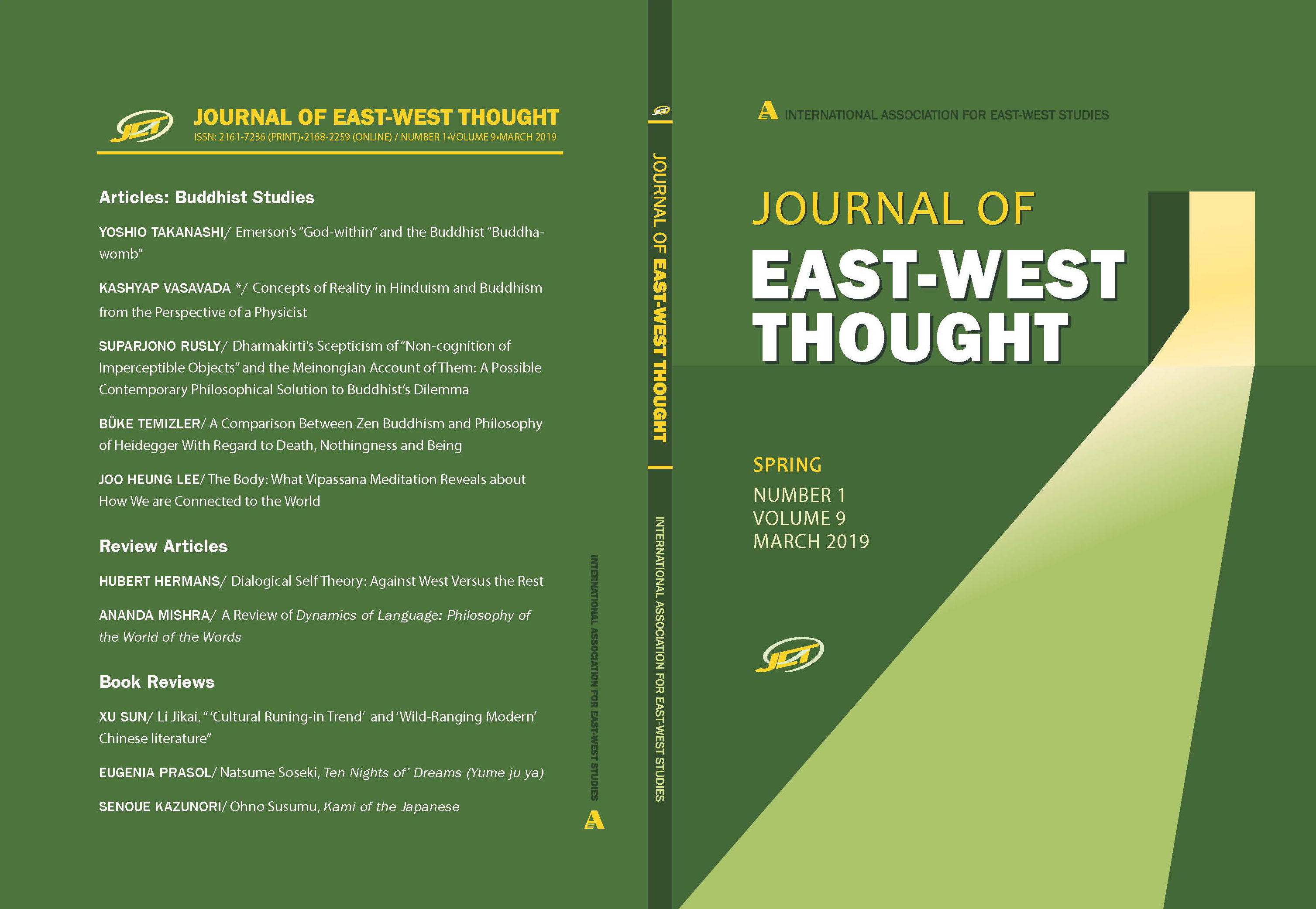 Front and back cover of the Journal of East West Thought Volume 9, Number 1, 2019