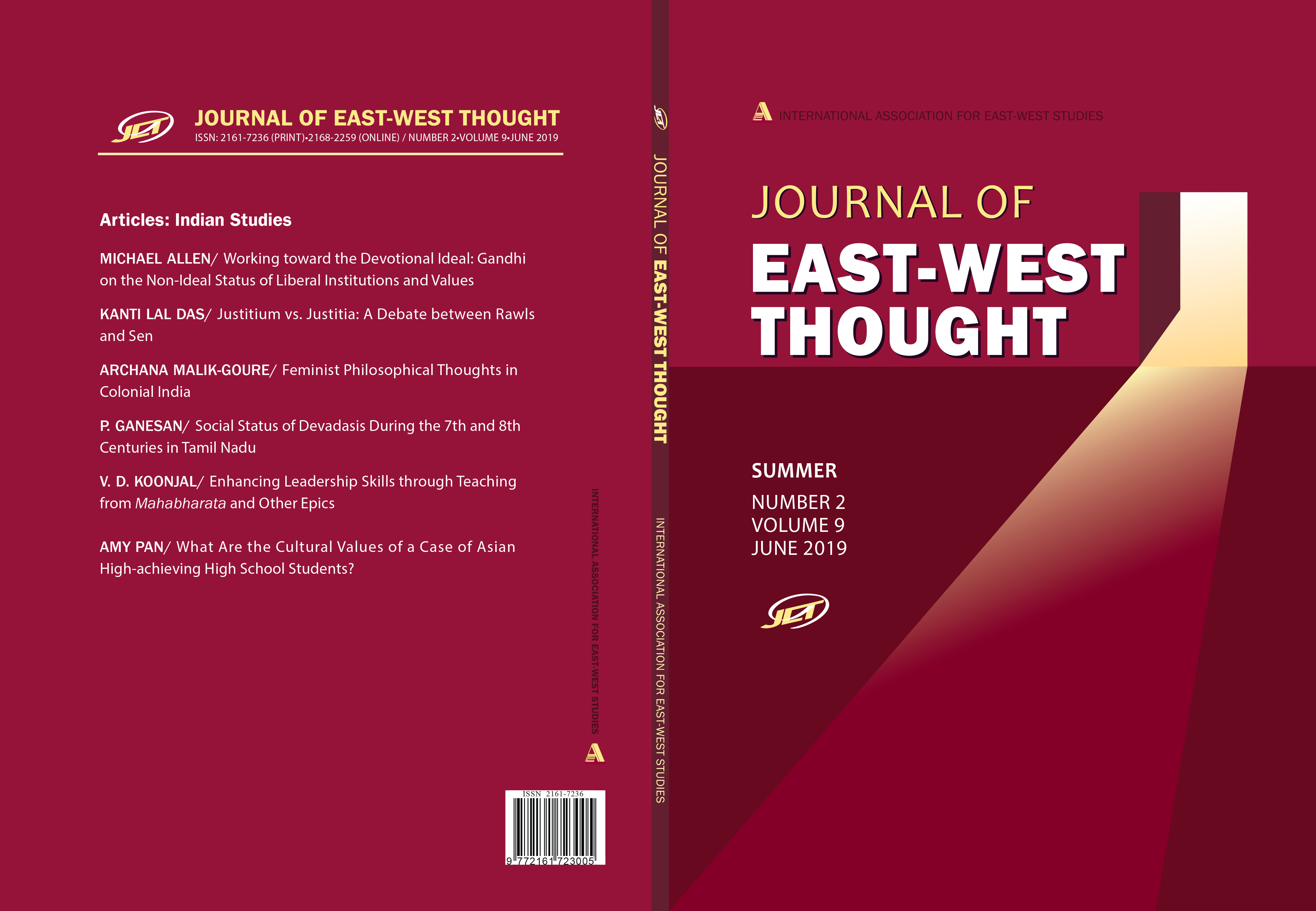 Front and back cover of the Journal of East West Thought Volume 9, Number 2, 2019