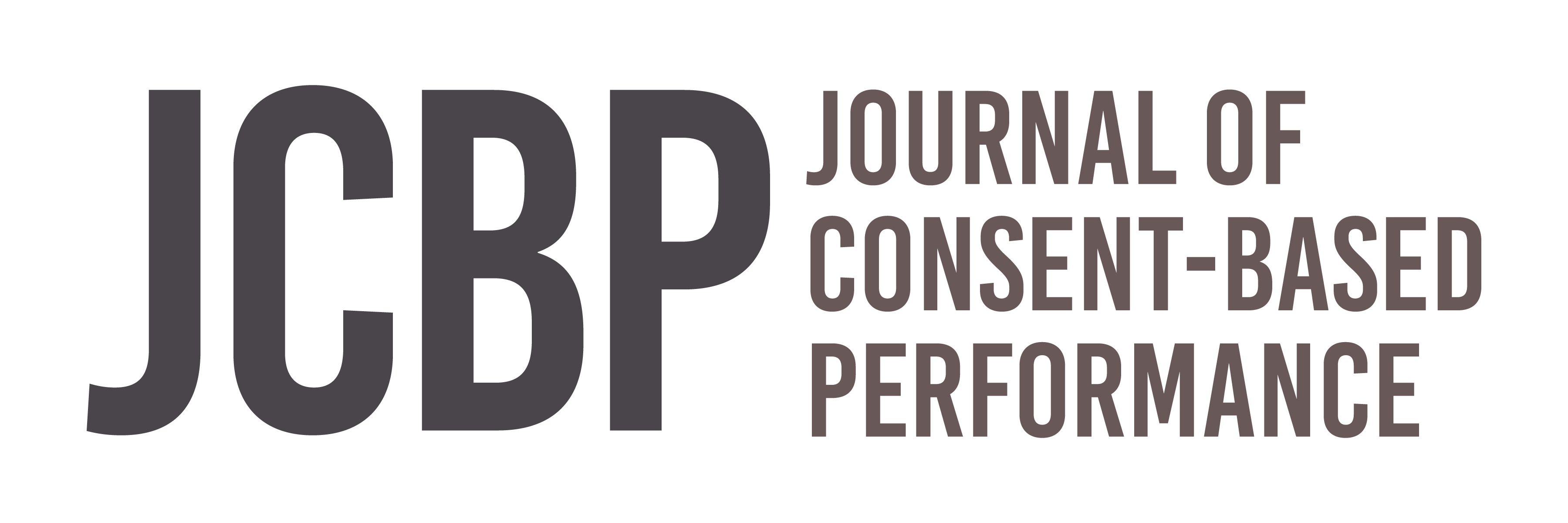 transparent background, image says J C B P Journal of Consent Based Performance in a mauve-gray gradient